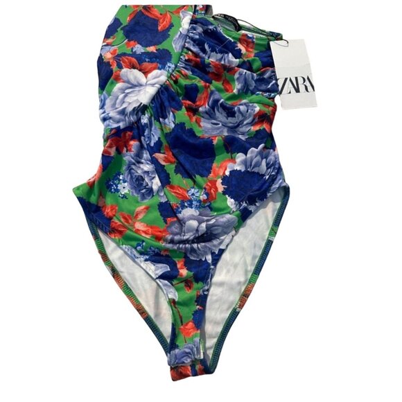 ZARA Floral Asymmetical Bodysuit Size Small NEW New with tags - Picture 7 of 7